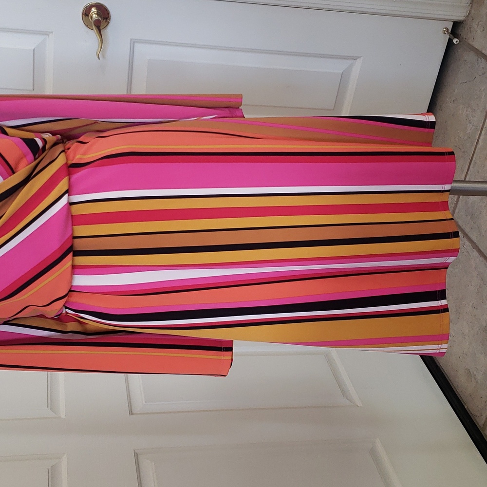 LANE BRYANT Striped Faux Wrap Surplice Dress Size 14 Long Sleeve Multicolor - Picture 8 of 11